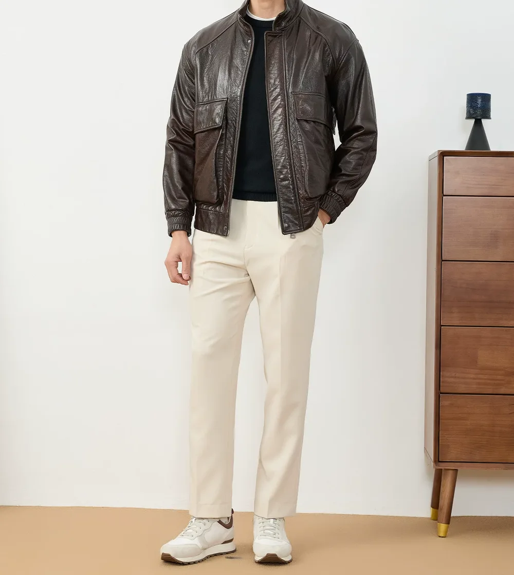 Full-Grain Cowhide Biker Jacket — side view