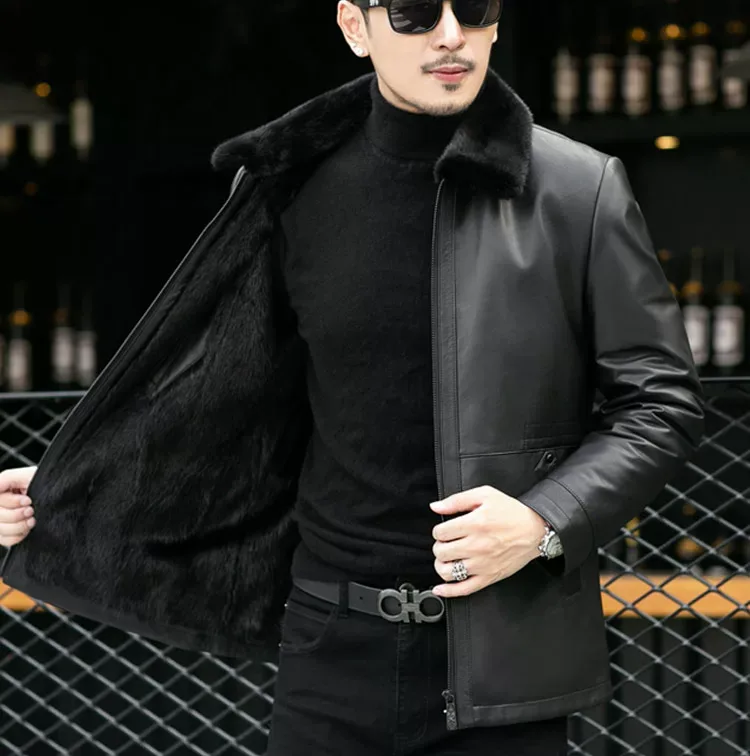 Full-Mink Calfskin Coat — front view