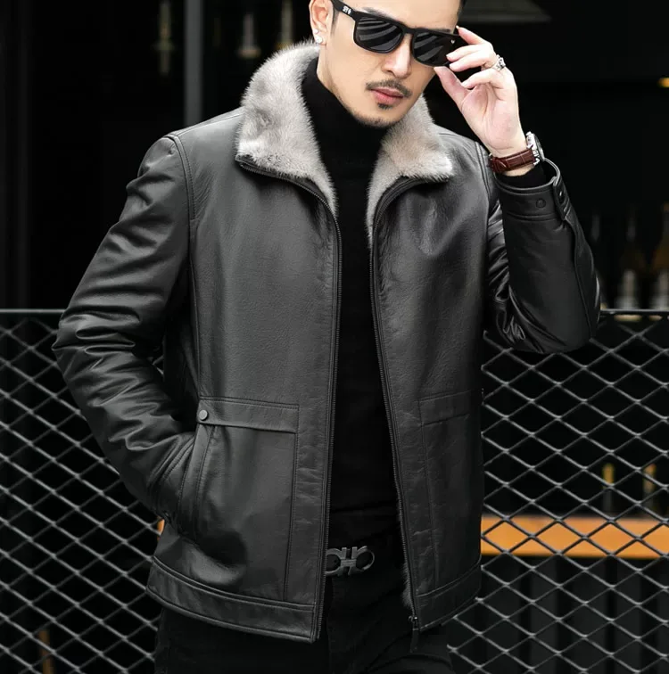 Mink-Lined Cowhide Jacket — front view