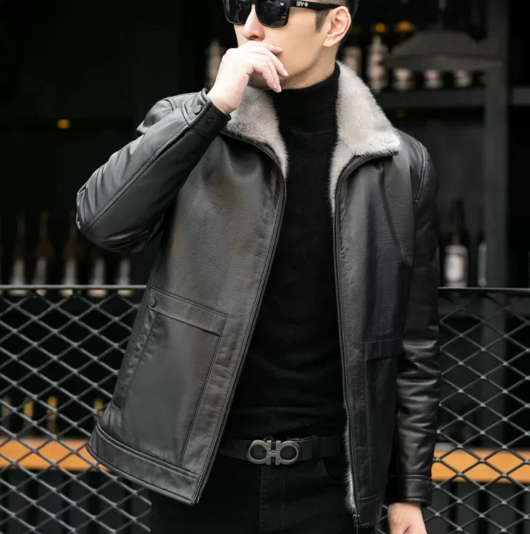 Mink-Lined Cowhide Jacket — back view