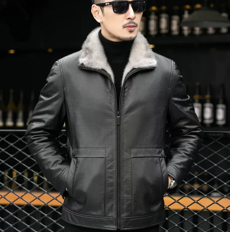 Mink-Lined Cowhide Jacket — detail view