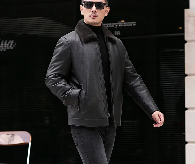 Deerskin mink-lined leather jacket — imported deerskin with fur lining